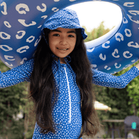 Leopard | Blauw Meisjes UV Badpak met lange mouwen