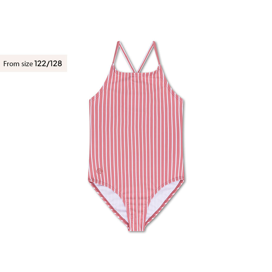 Boldlines | Costume da bagno UV da ragazza a righe bianche e rosse