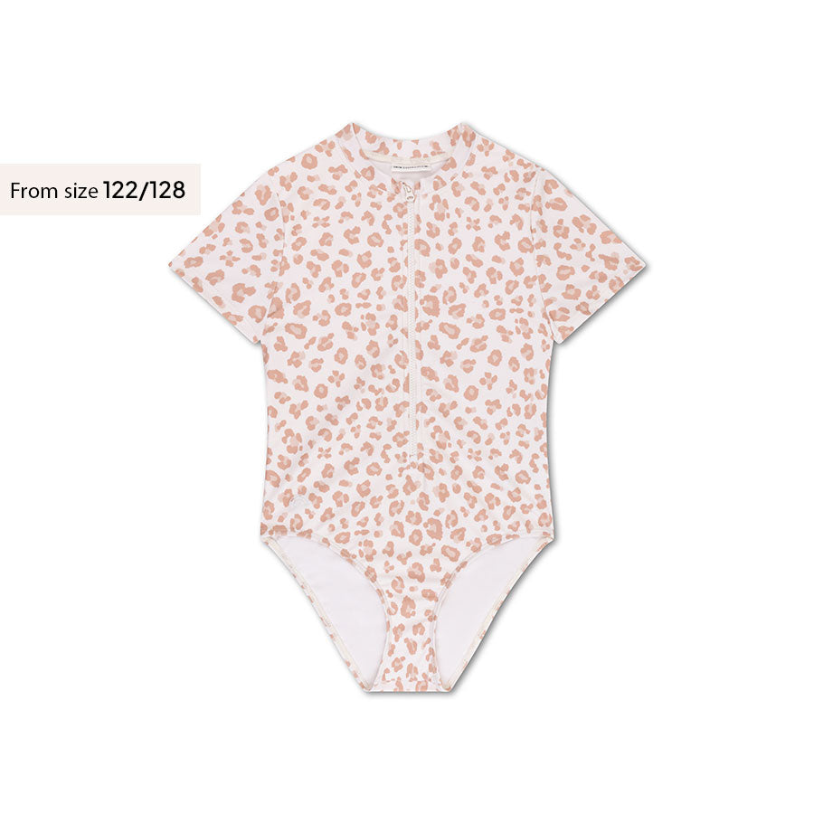 Leopardo | Bañador UV de manga larga beige para niña