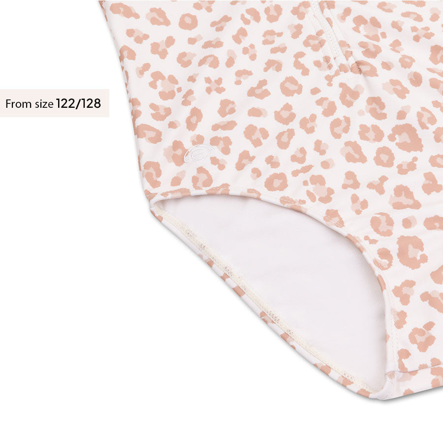 Leopardo | Bañador UV de manga larga beige para niña