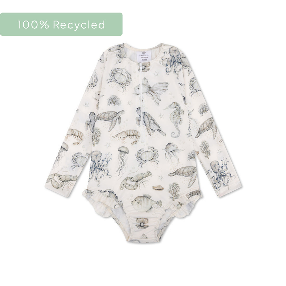 Sea Life | Green Girls Swimsuit with Long Sleeves